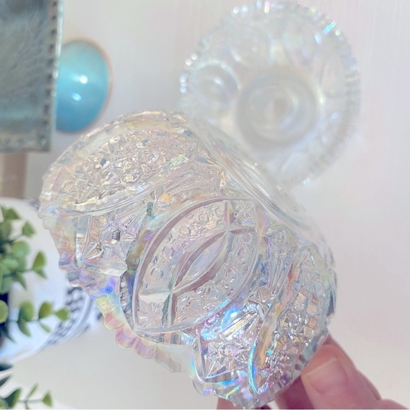 RARE LE Smith Candle Holder McKee Vintage Irridecent Carnival Glass Glentec Set - Picture 3 of 6